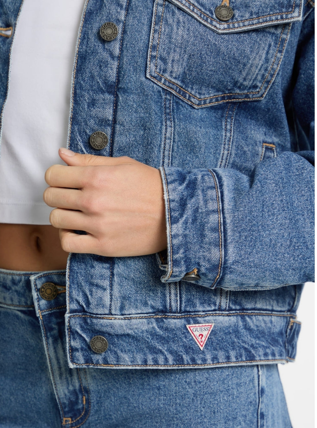 Guess Jeans Blue Oversized Teddy Jacket W4BN64D5CC3 Detail View