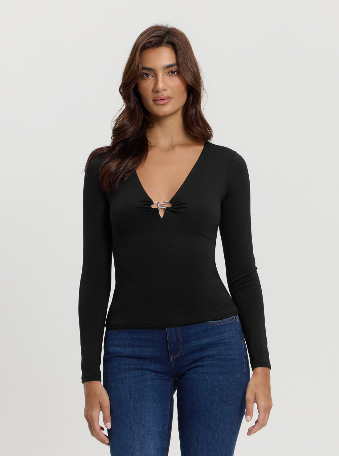 Black Logo Buckle Oksana Top