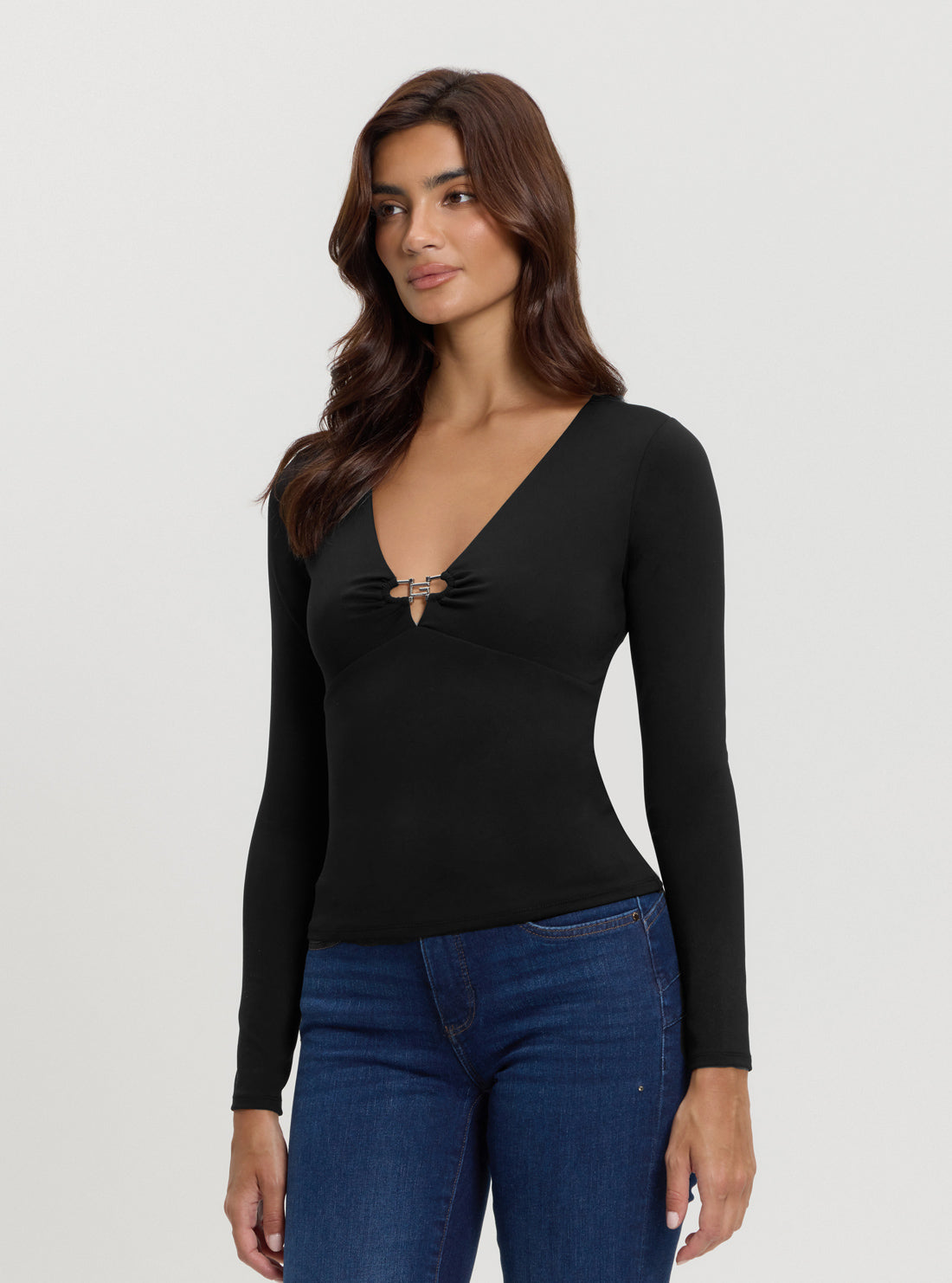 Black Logo Buckle Oksana Top