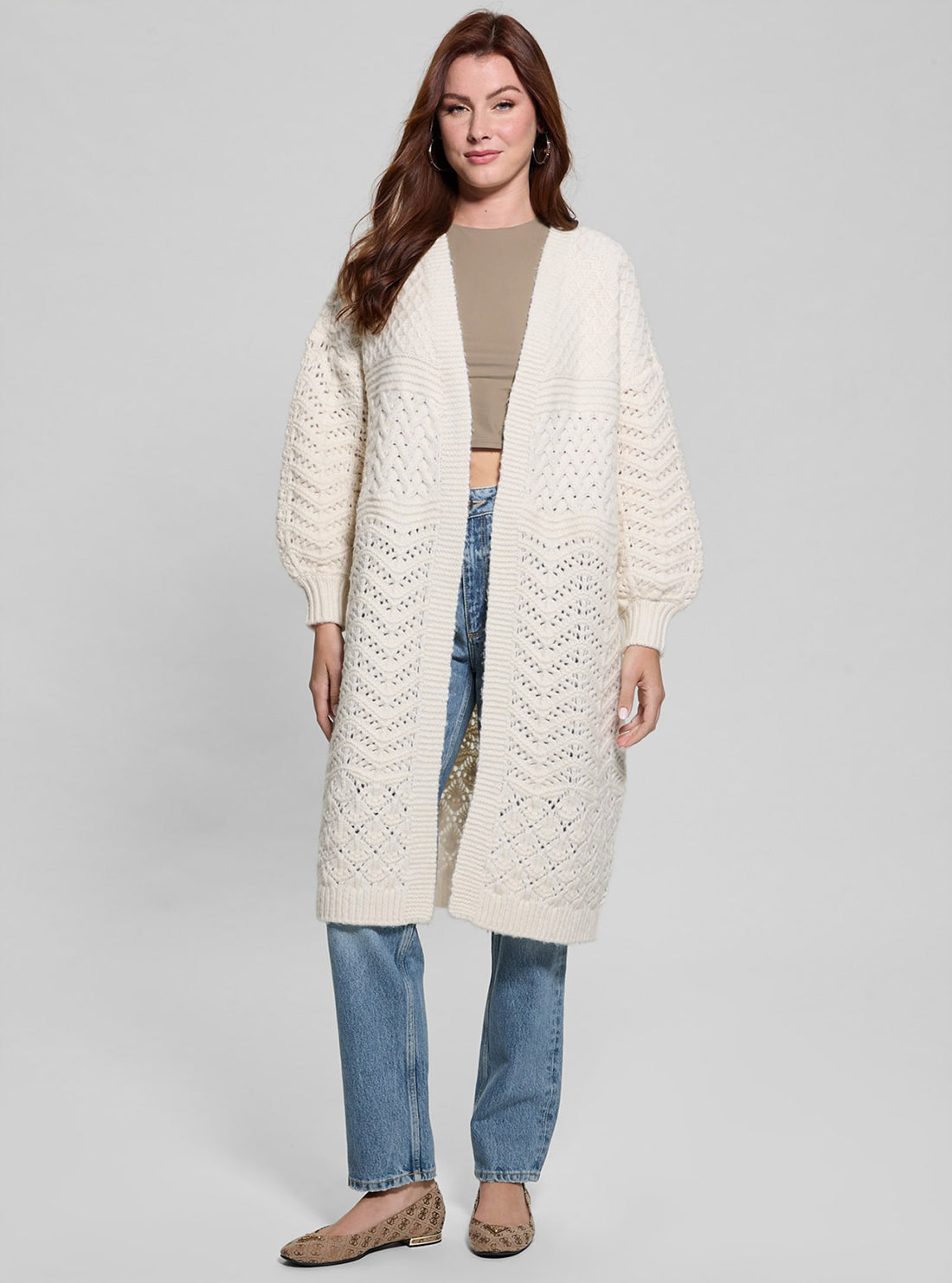White Valeria Midi Knit Cardigan