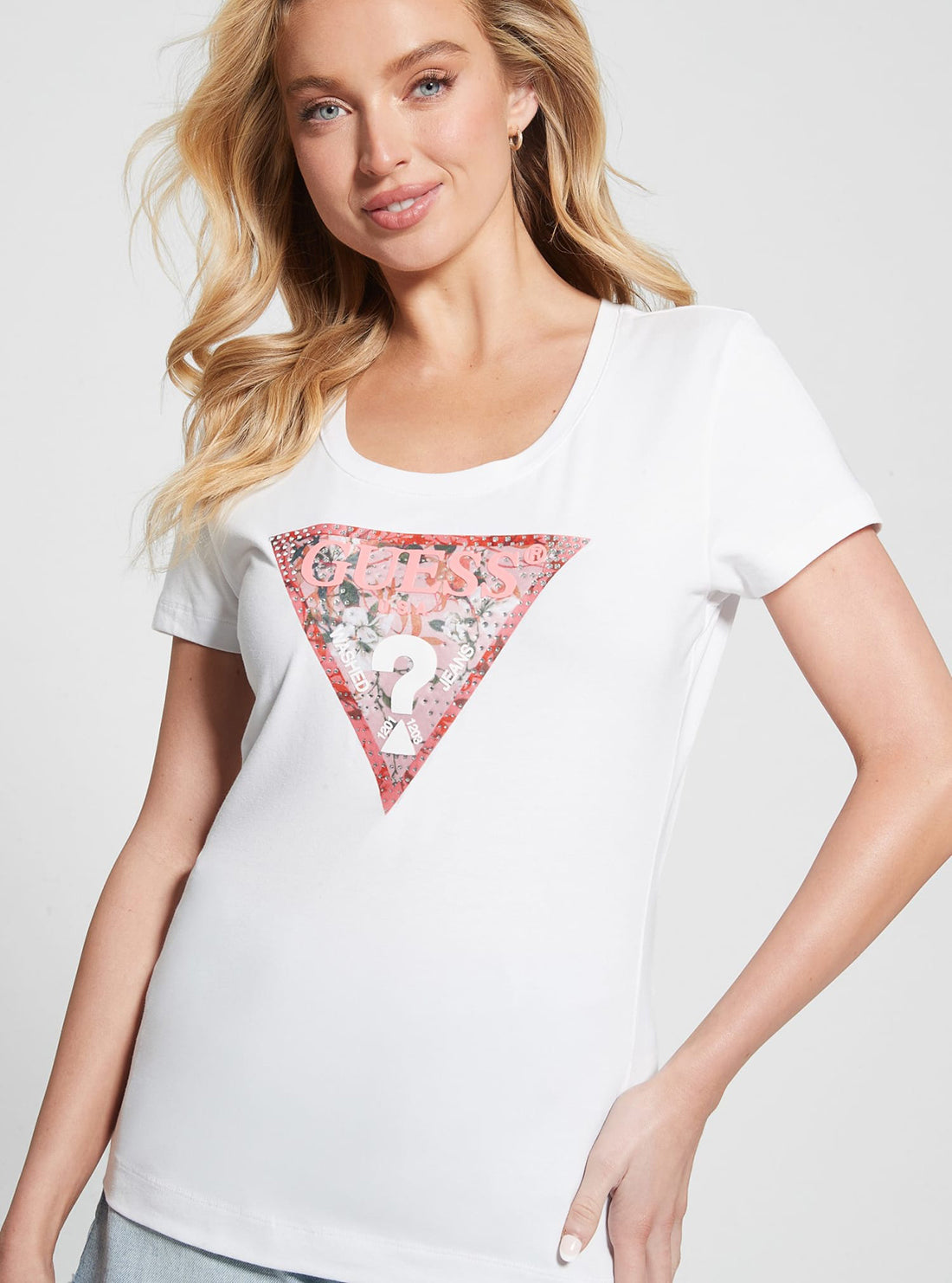 GUESS Eco White Short Sleeve Logo T-Shirt detail view