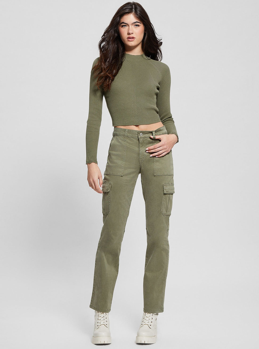 GUESS Green Straight-Leg Cargo Pants full view