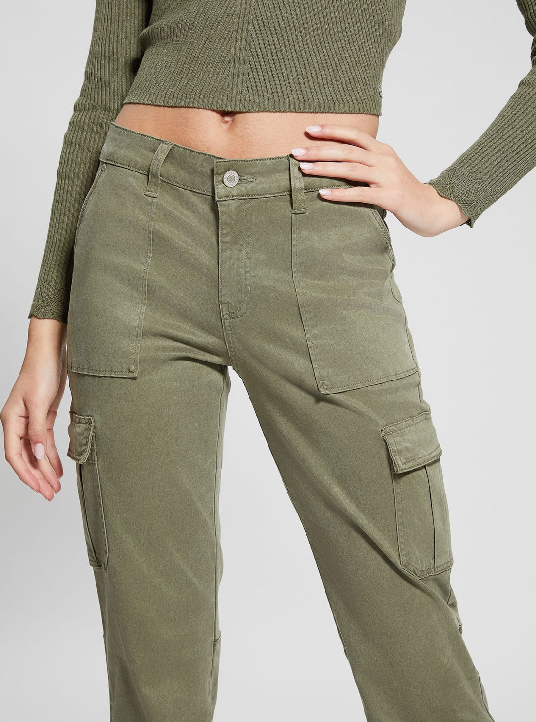 GUESS Green Straight-Leg Cargo Pants front view