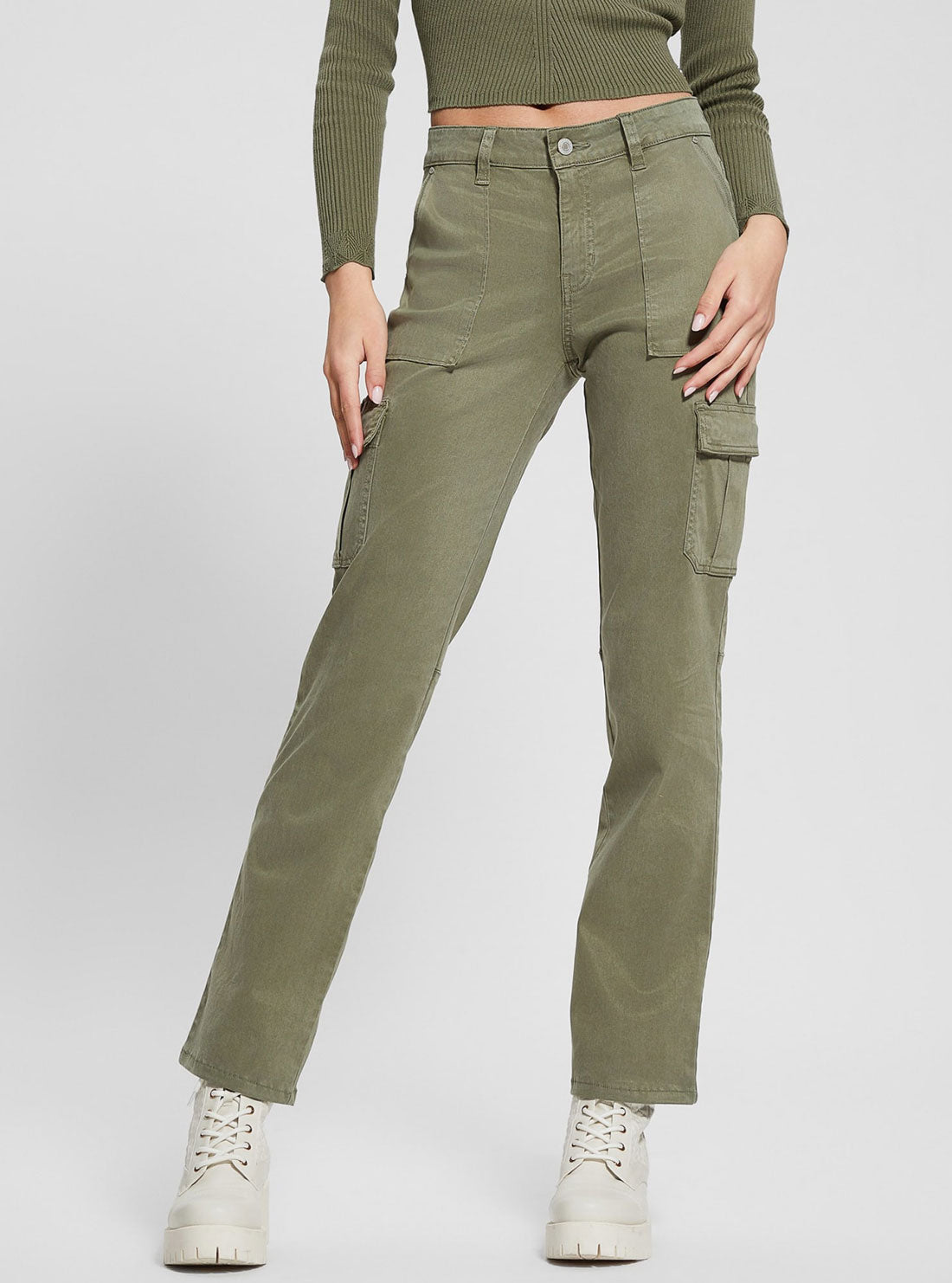 GUESS Green Straight-Leg Cargo Pants front view