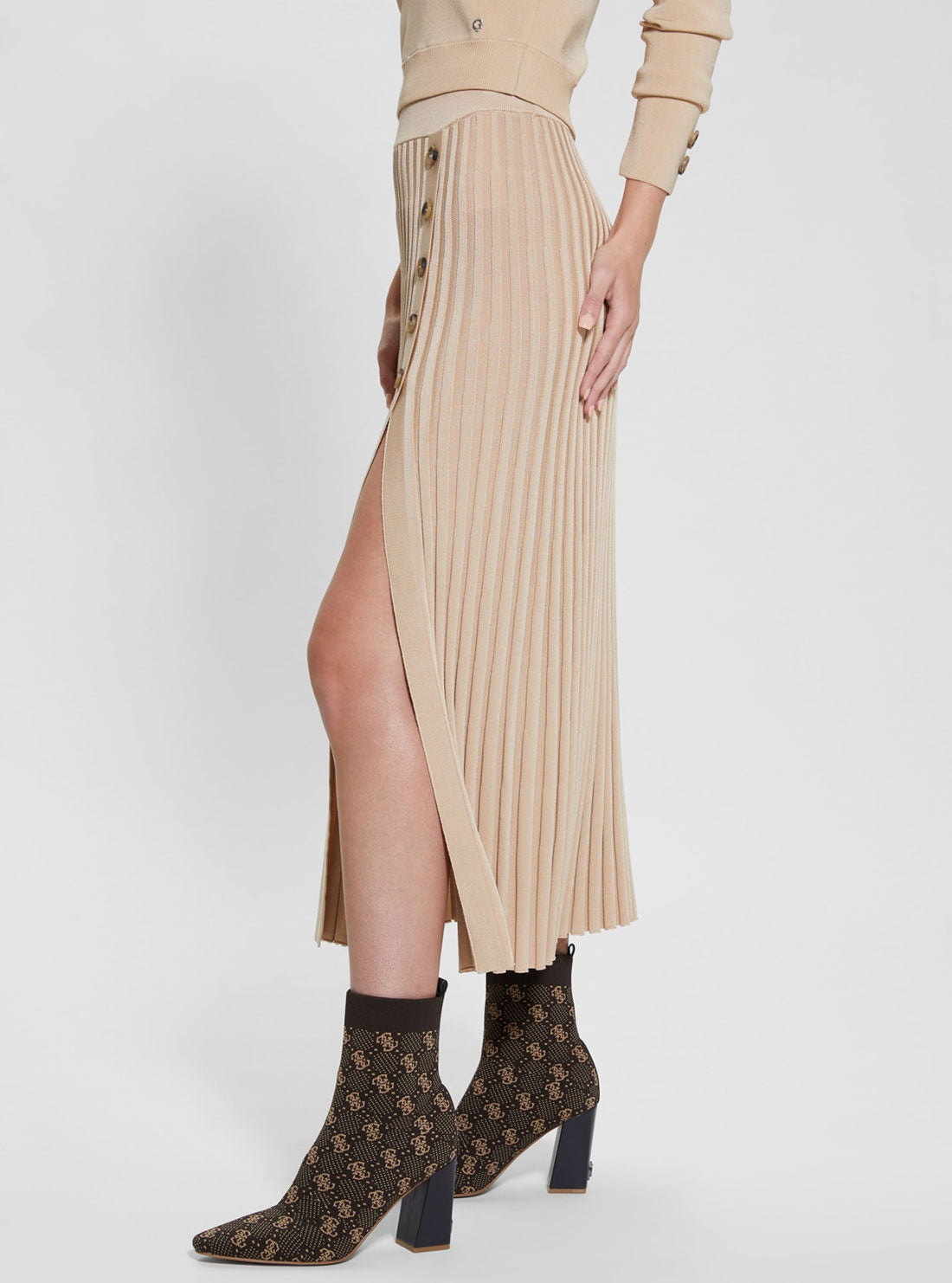 GUESS Beige Shopie Pleated Knit Skirt side view