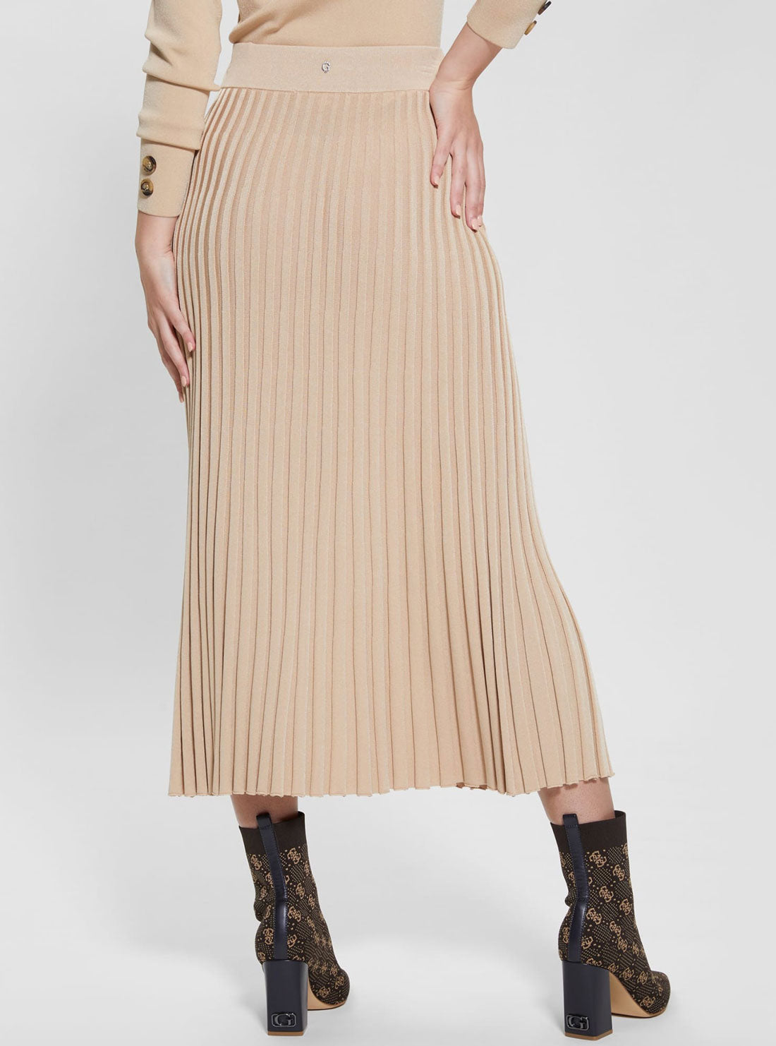 GUESS Beige Shopie Pleated Knit Skirt back view
