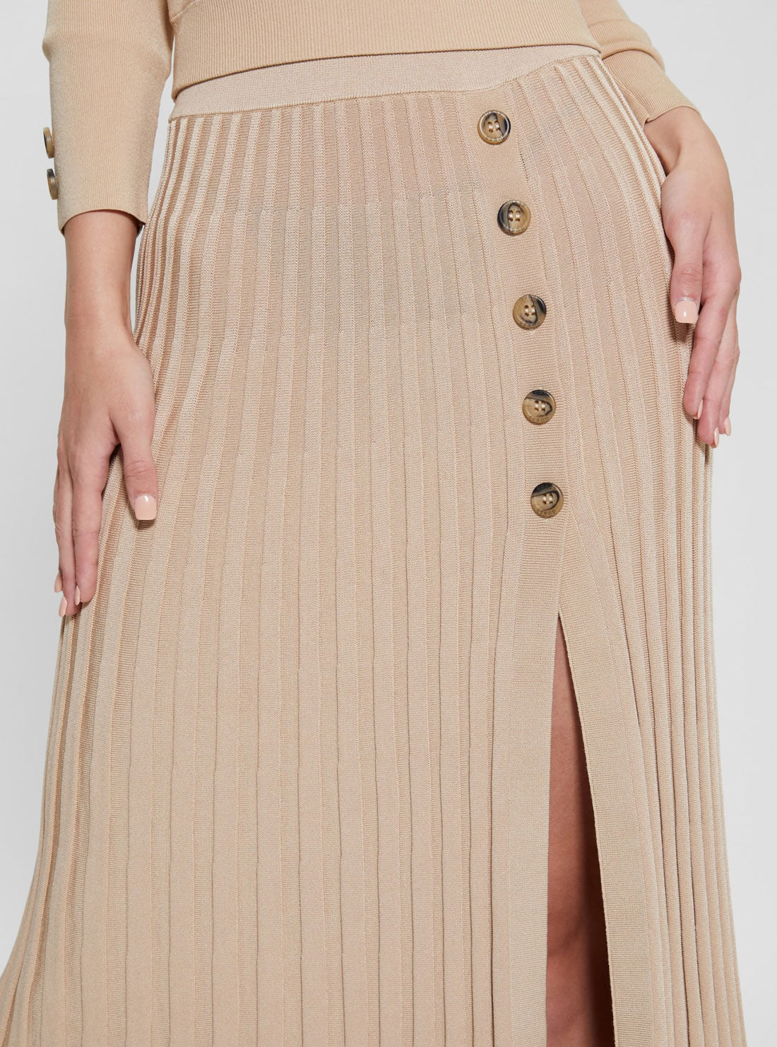 GUESS Beige Shopie Pleated Knit Skirt detail view
