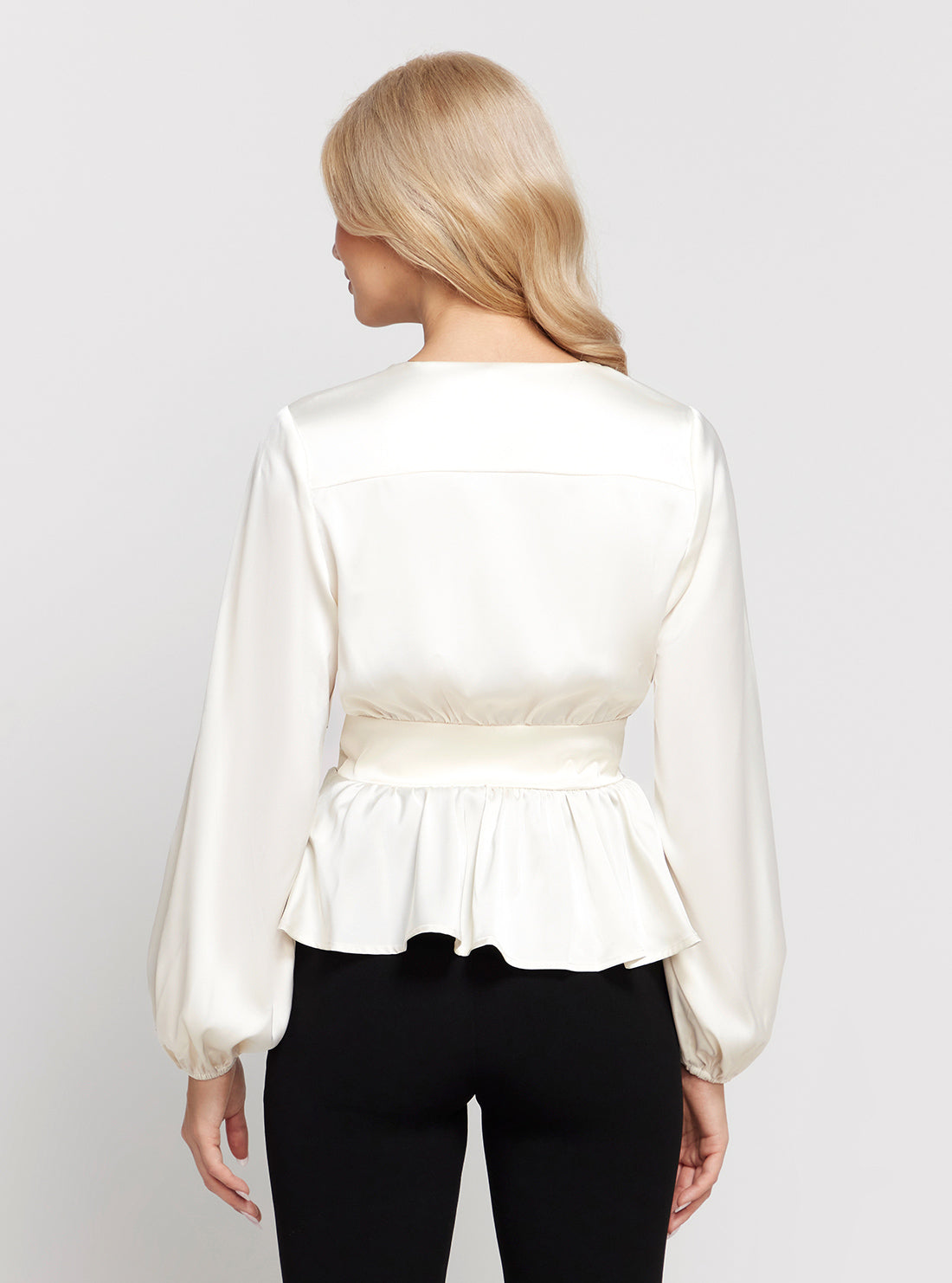 GUESS White Juley Long Sleeve Front Tie Top back view