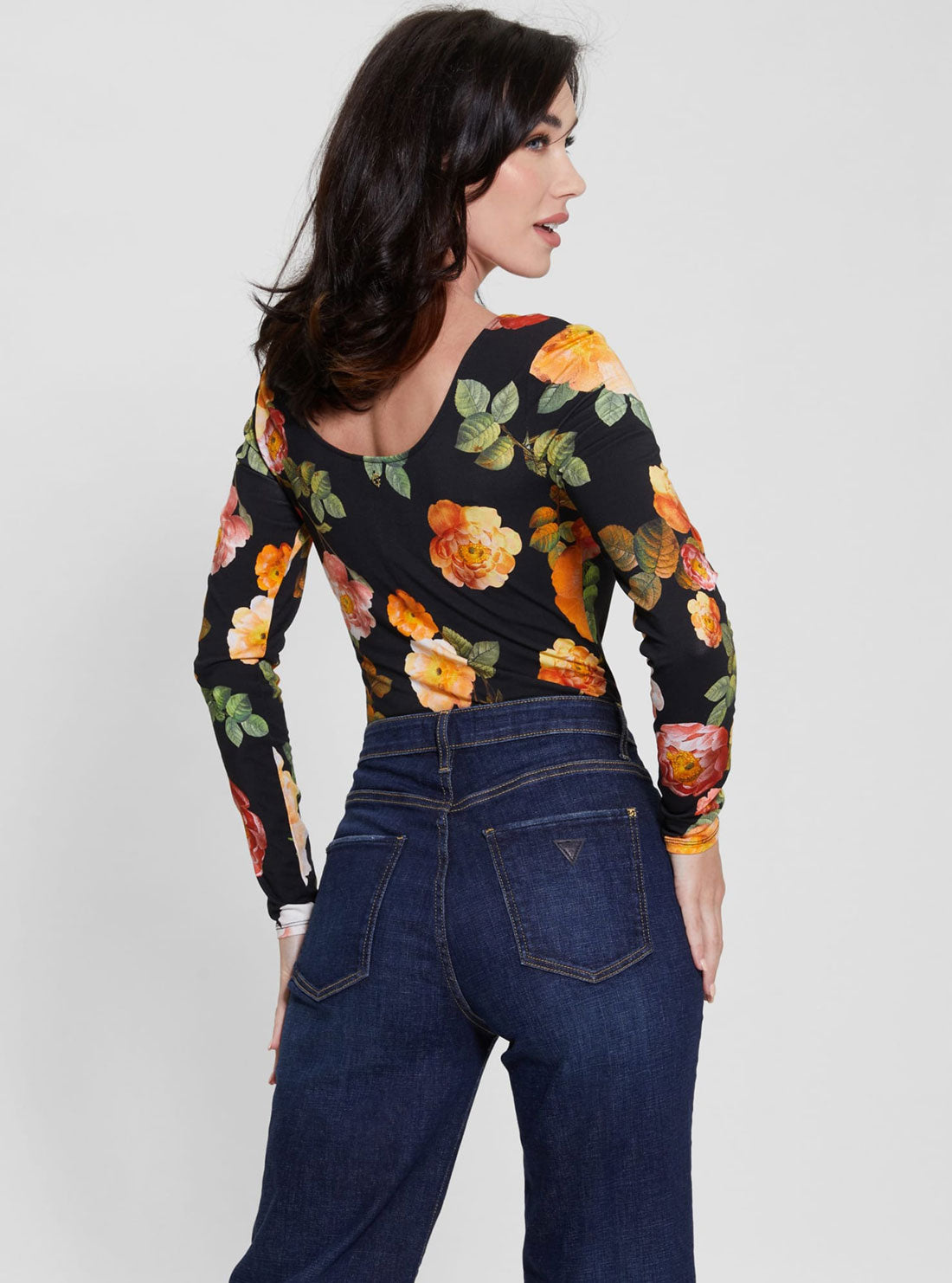 GUESS Black Floral Karla Henley Top back view