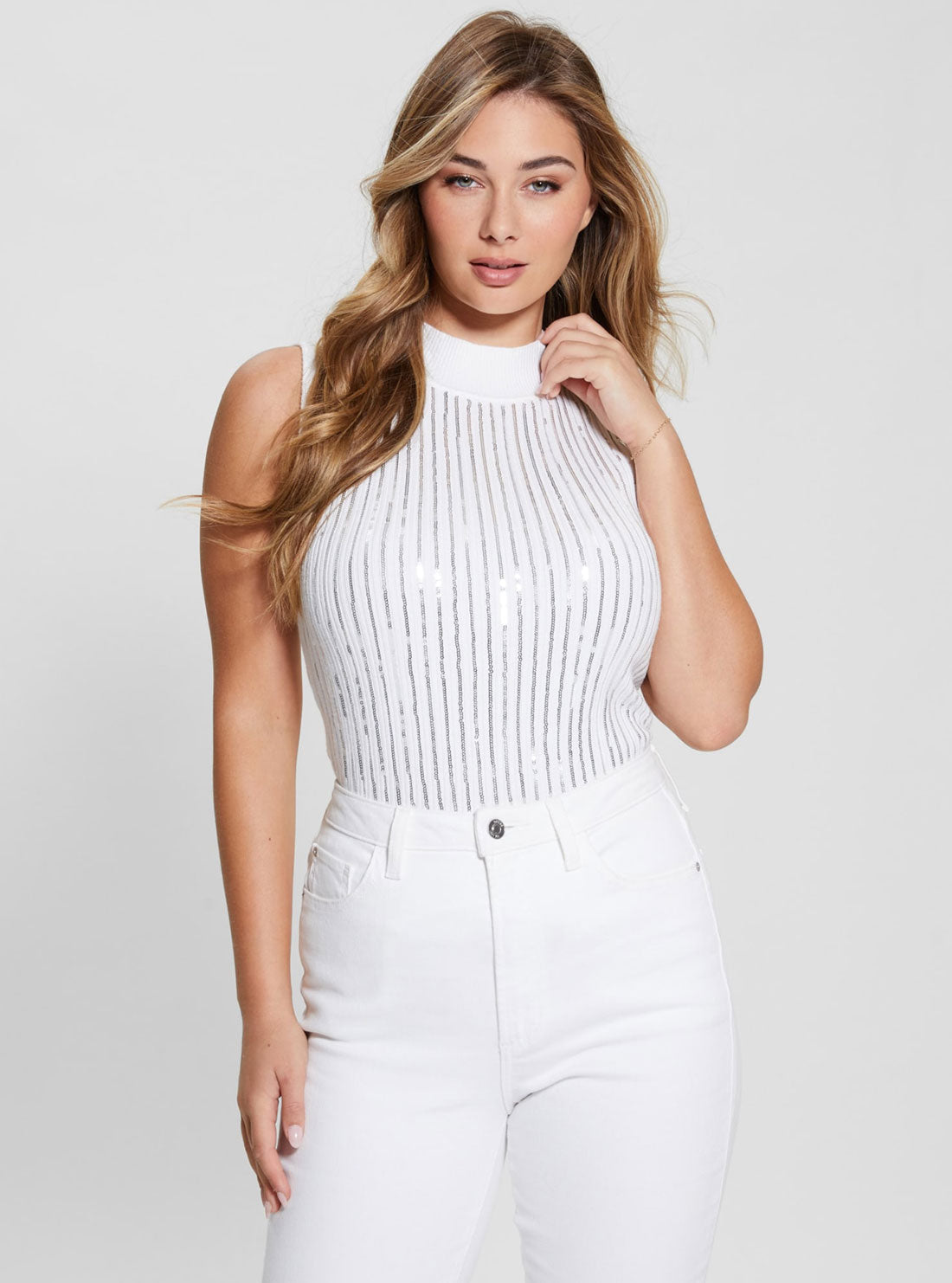 GUESS White Vivian Short Sleeve Top front view