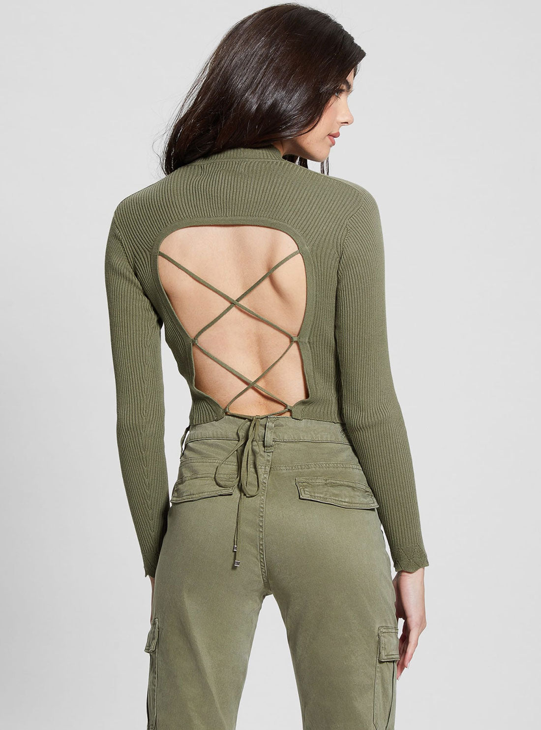 GUESS Green Marie Open Back Knit Top back view