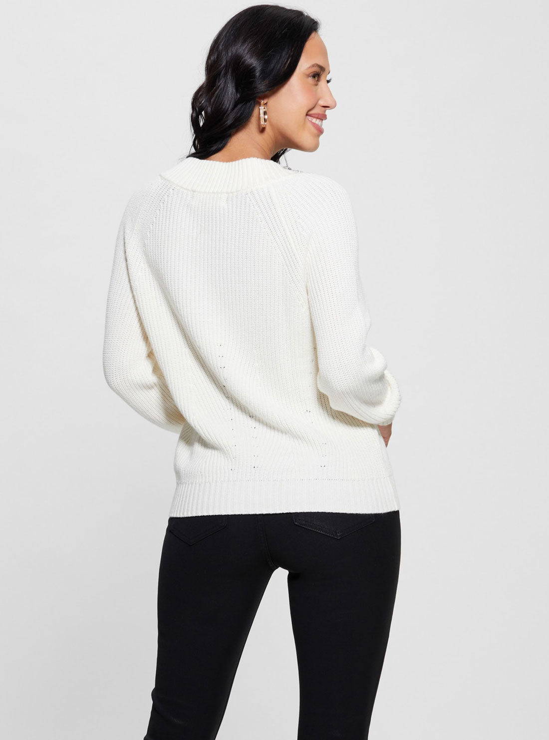 GUESS White Davina Long Sleeve Sweater  back view