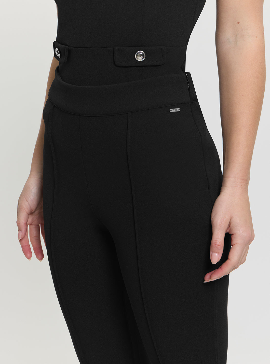 GUESS Womens Black High-Rise Slim Fit Flared Evelina Pants W4YB01KCBO2 Detail View