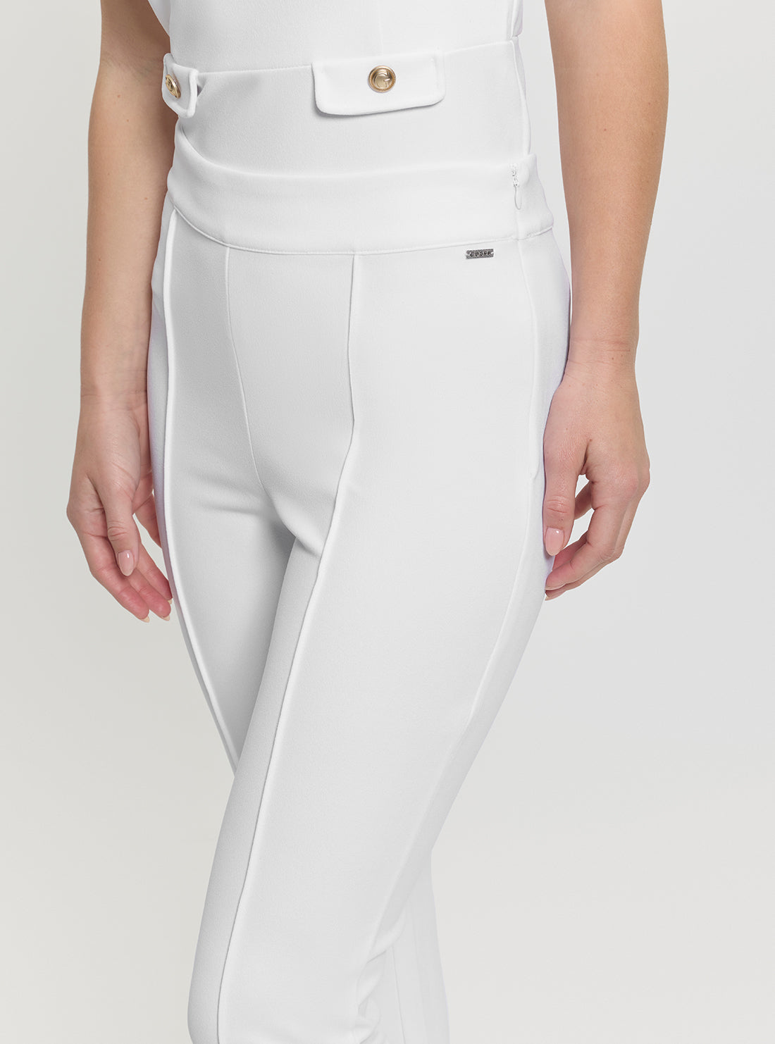 GUESS Womens White High-Rise Slim Fit Flared Evelina Pants W4YB01KCBO2 Detail View
