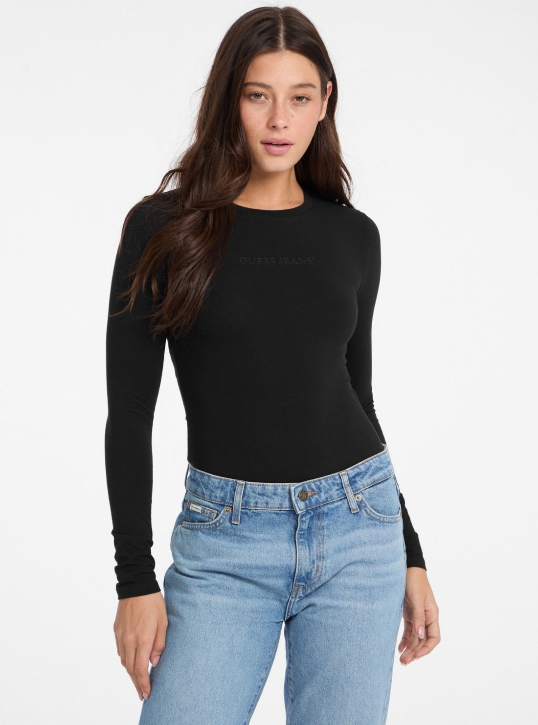 Guess Jeans Black Slim Long Sleeve T-Shirt W4YI22J1314 Front View