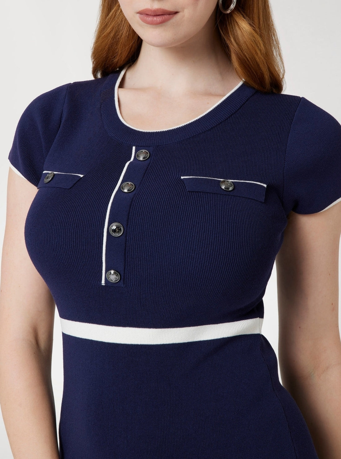 GUESS Womens Blue Allie Mini Knit Dress W4YK0WZ3FG0 Detail View