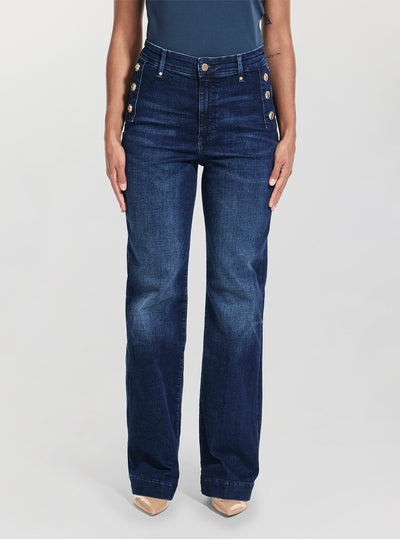 GUESS Womens Blue High-Rise New Faye Pant W5BA0PD0791 Front View