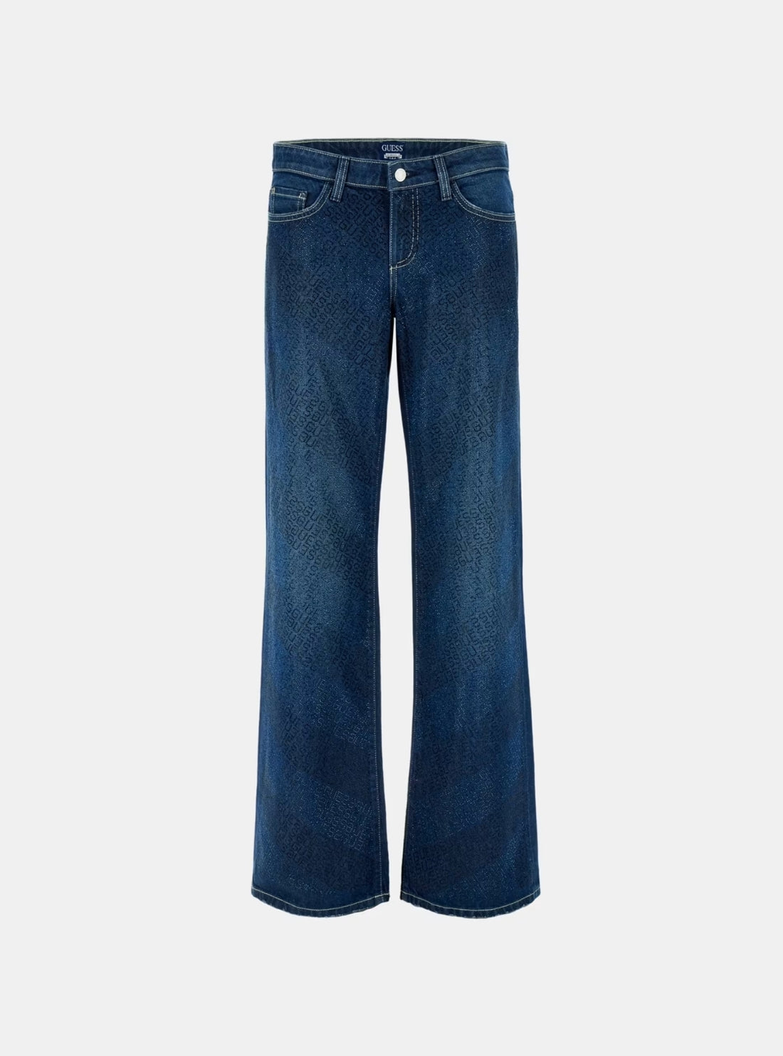 GUESS Womens Low Rise Slouchy Jeans in Medium Wash W5BA1DD0741 Flatlay