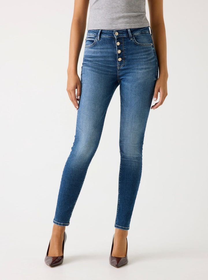GUESS Womens High Rise 1981 Button Jeans in Medium Wash W5BA28D0793 Front View