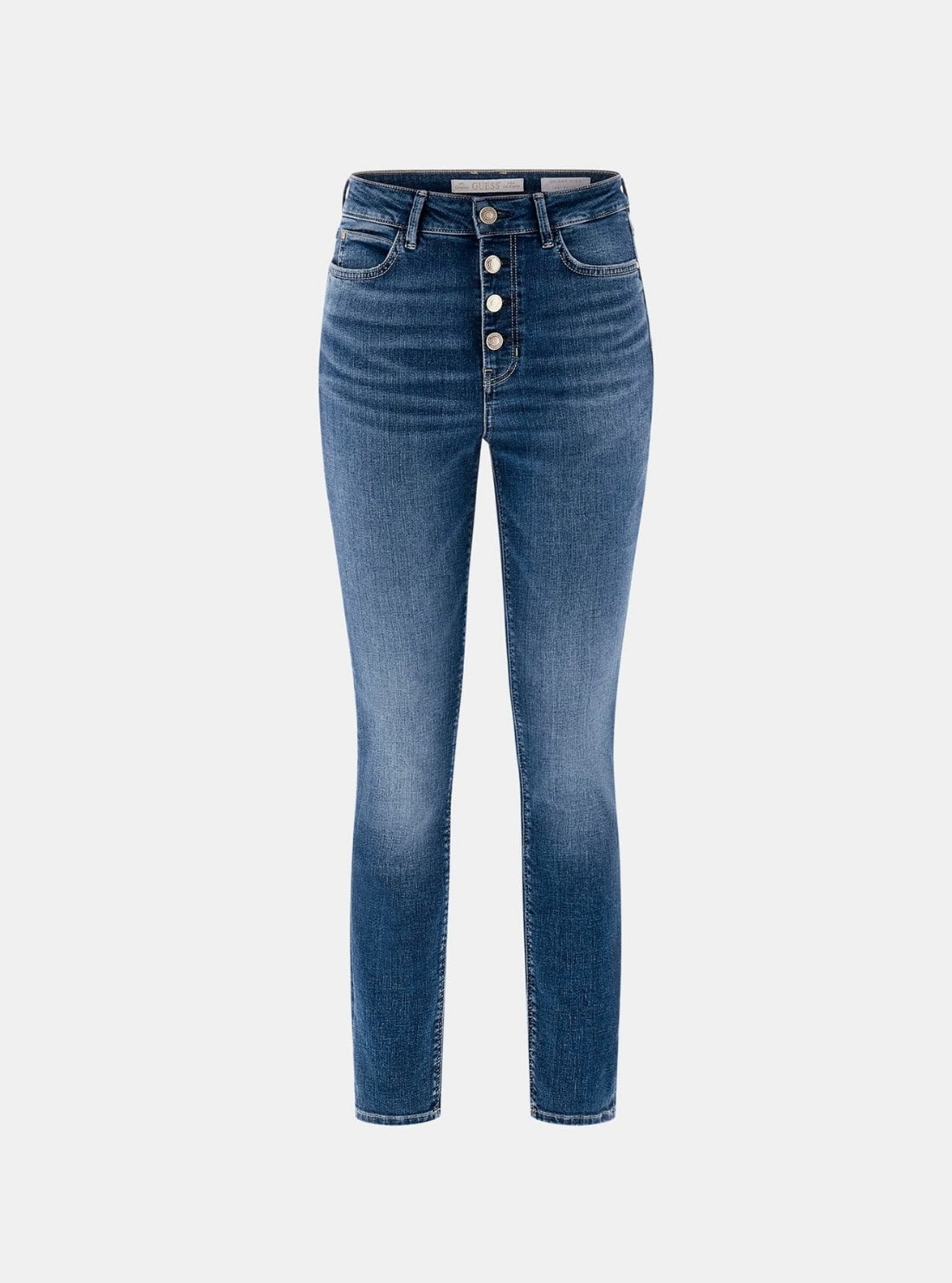 GUESS Womens High Rise 1981 Button Jeans in Medium Wash W5BA28D0793 Flatlay
