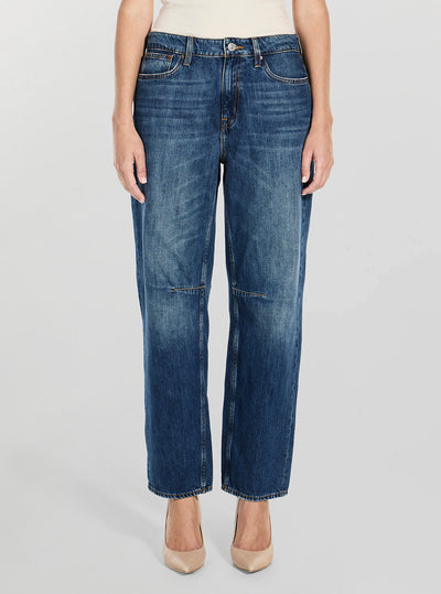 GUESS Womens Mid-Rise Barrel Fit Jeans in Medium Wash W5BA2VD0460 Front View