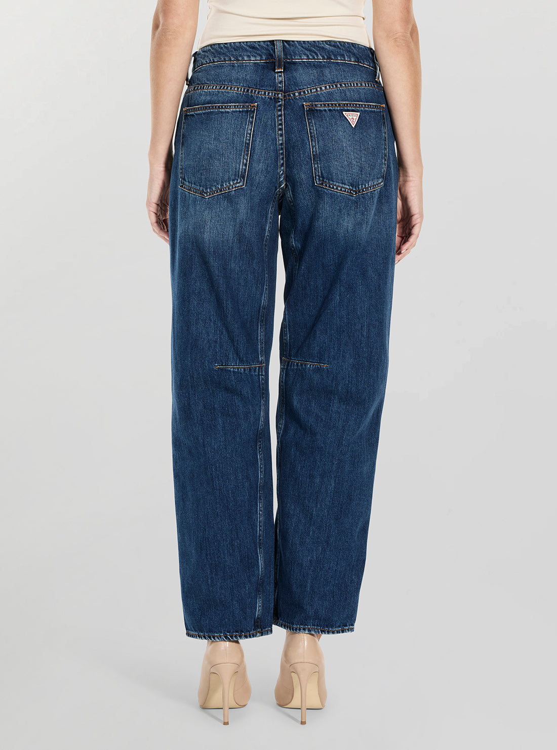 GUESS Womens Mid-Rise Barrel Fit Jeans in Medium Wash W5BA2VD0460 Back View