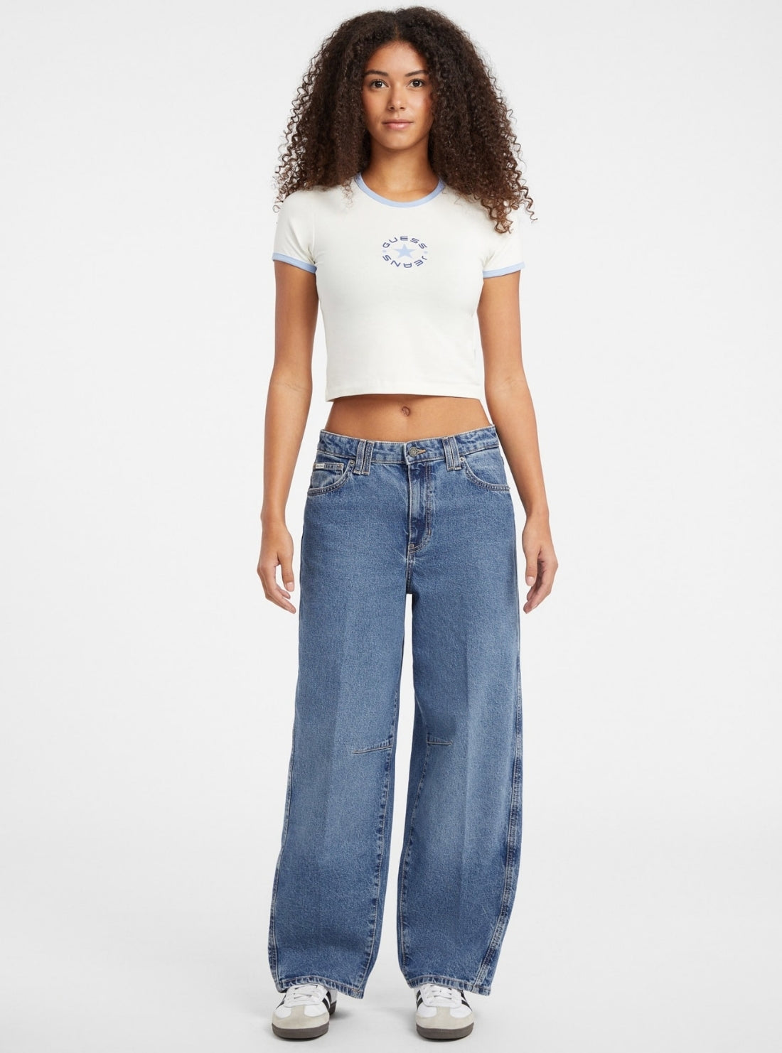 Guess Jeans Mid-Rise Barrel Jeans in Medium Wash W5BA2XD5M47 Full View