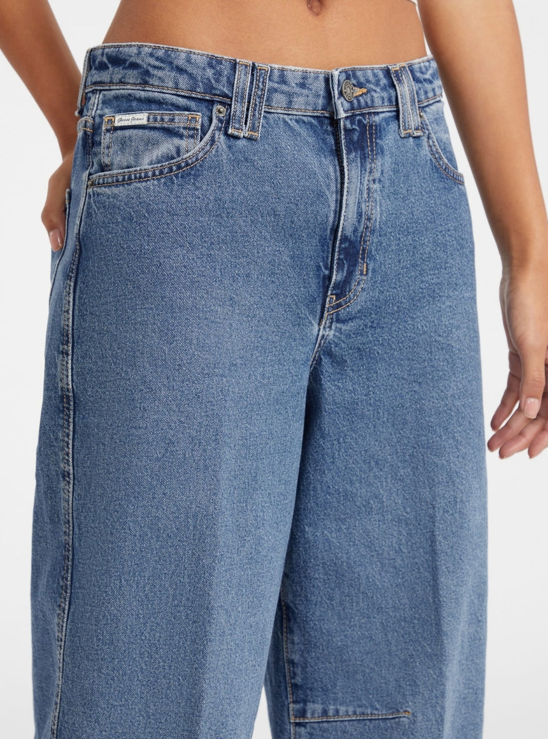 Guess Jeans Mid-Rise Barrel Jeans in Medium Wash W5BA2XD5M47 Detail View