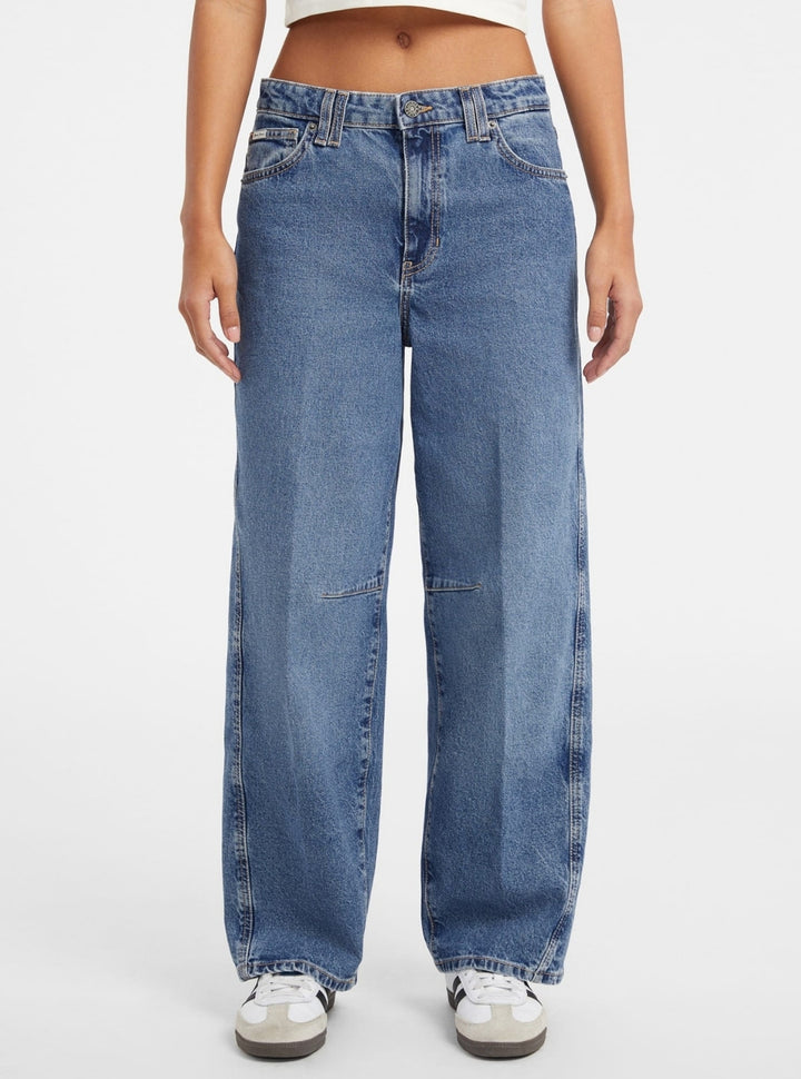 Guess Jeans Mid-Rise Barrel Jeans in Medium Wash W5BA2XD5M47 Front View
