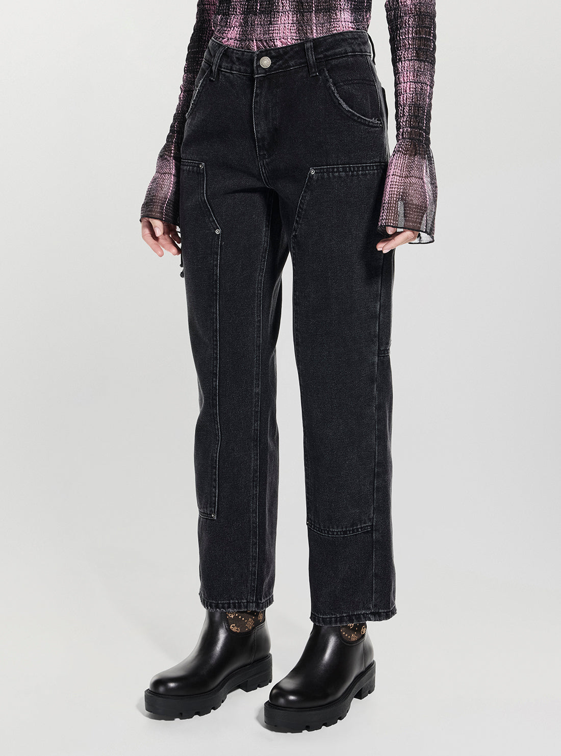 Guess Originals Black Zip Carpenter Pants W5BA3UD5R52 Side View
