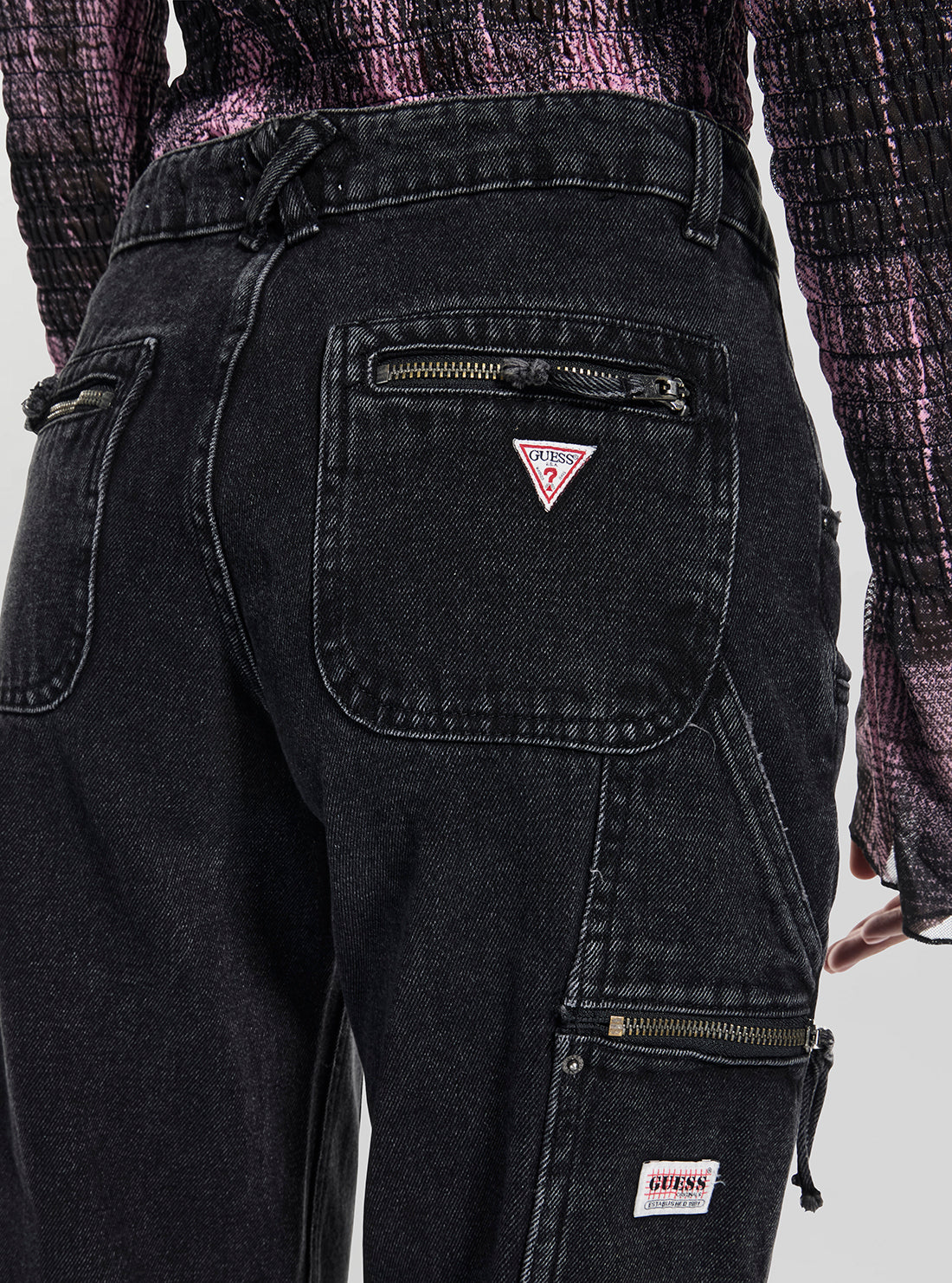 Guess Originals Black Zip Carpenter Pants W5BA3UD5R52 Back View