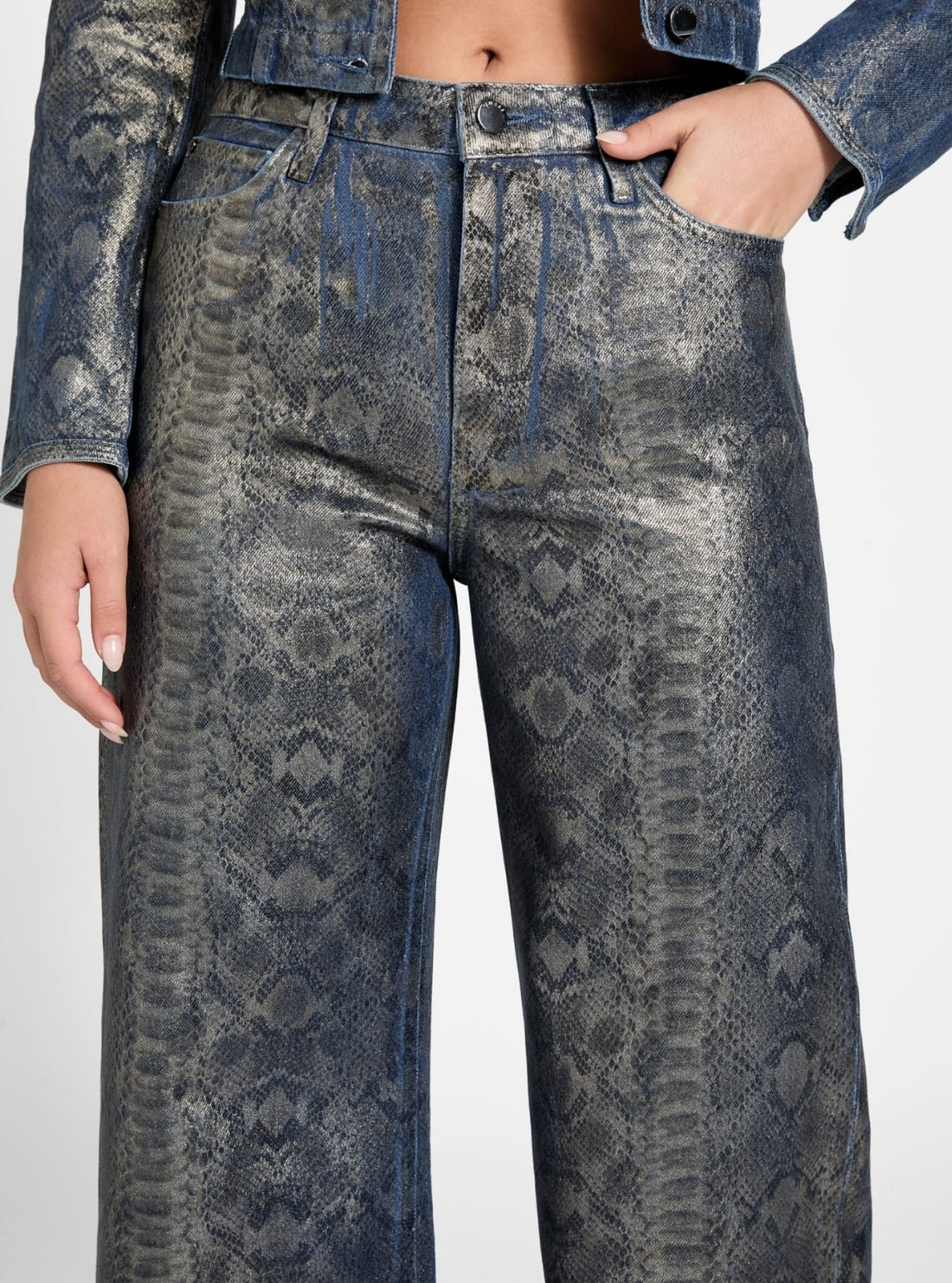 GUESS Womens High-Rise Bellflower Snakeskin Jeans W5BA82D5QK2 Detail View