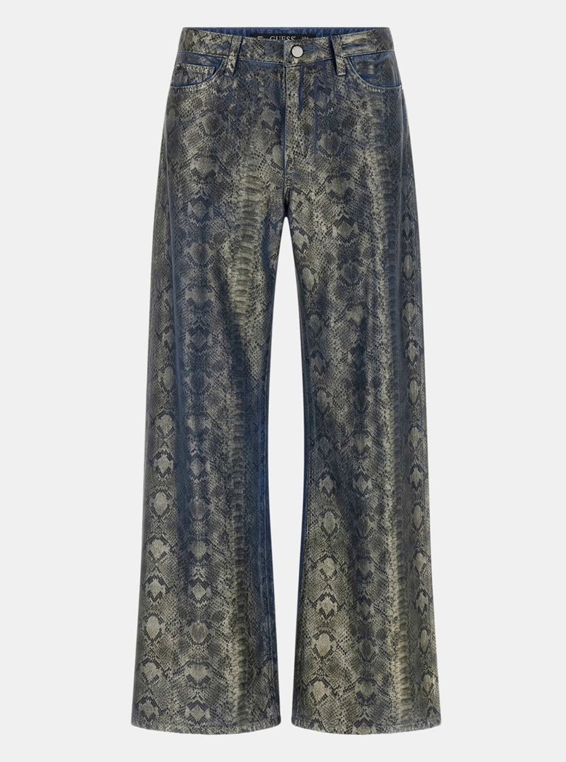 GUESS Womens High-Rise Bellflower Snakeskin Jeans W5BA82D5QK2 Flatlay