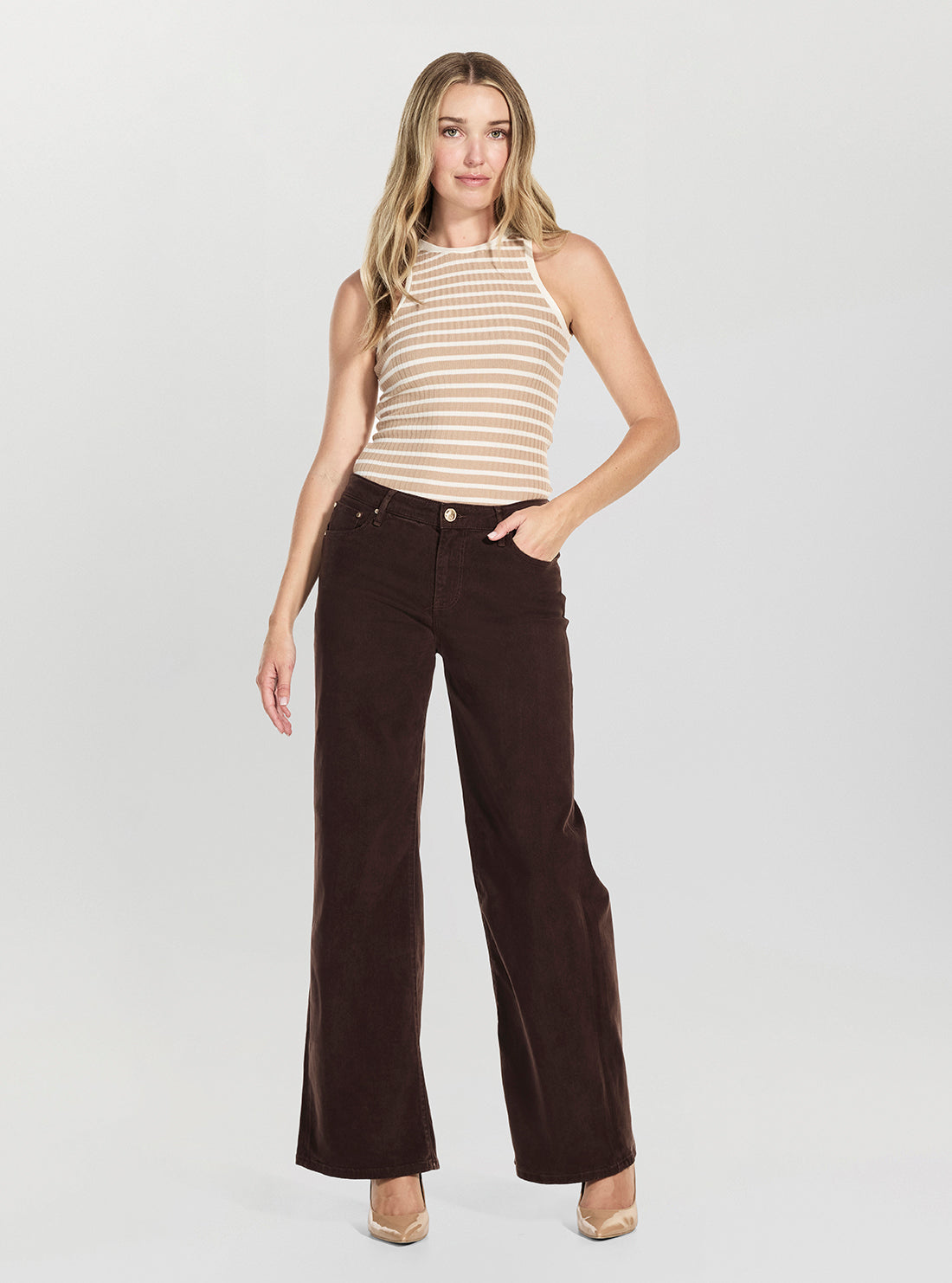 GUESS Womens Brown Mid-Rise Sexy Palazzo Jeans W5BA96WFQYB Full View