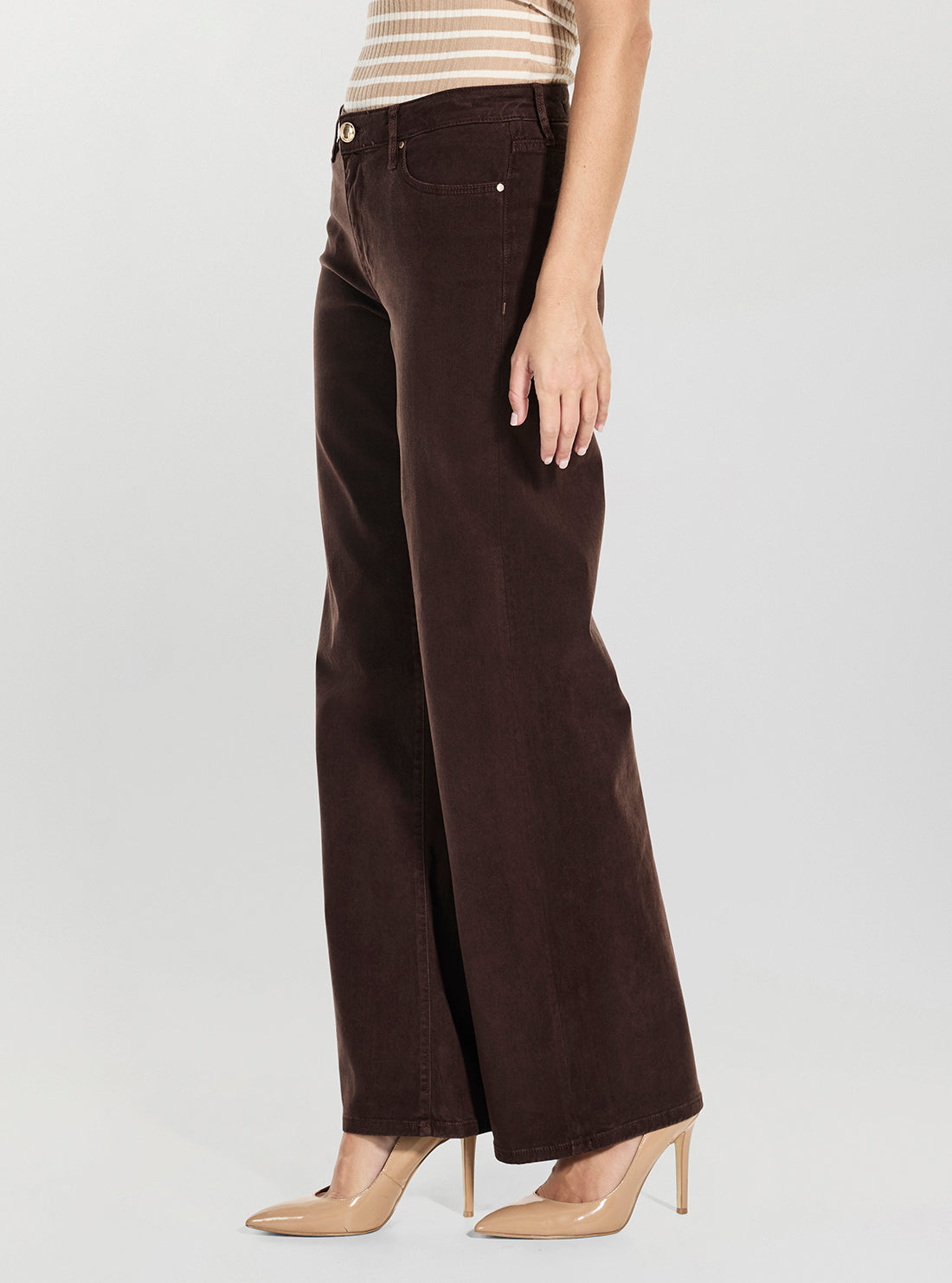 GUESS Womens Brown Mid-Rise Sexy Palazzo Jeans W5BA96WFQYB Side View