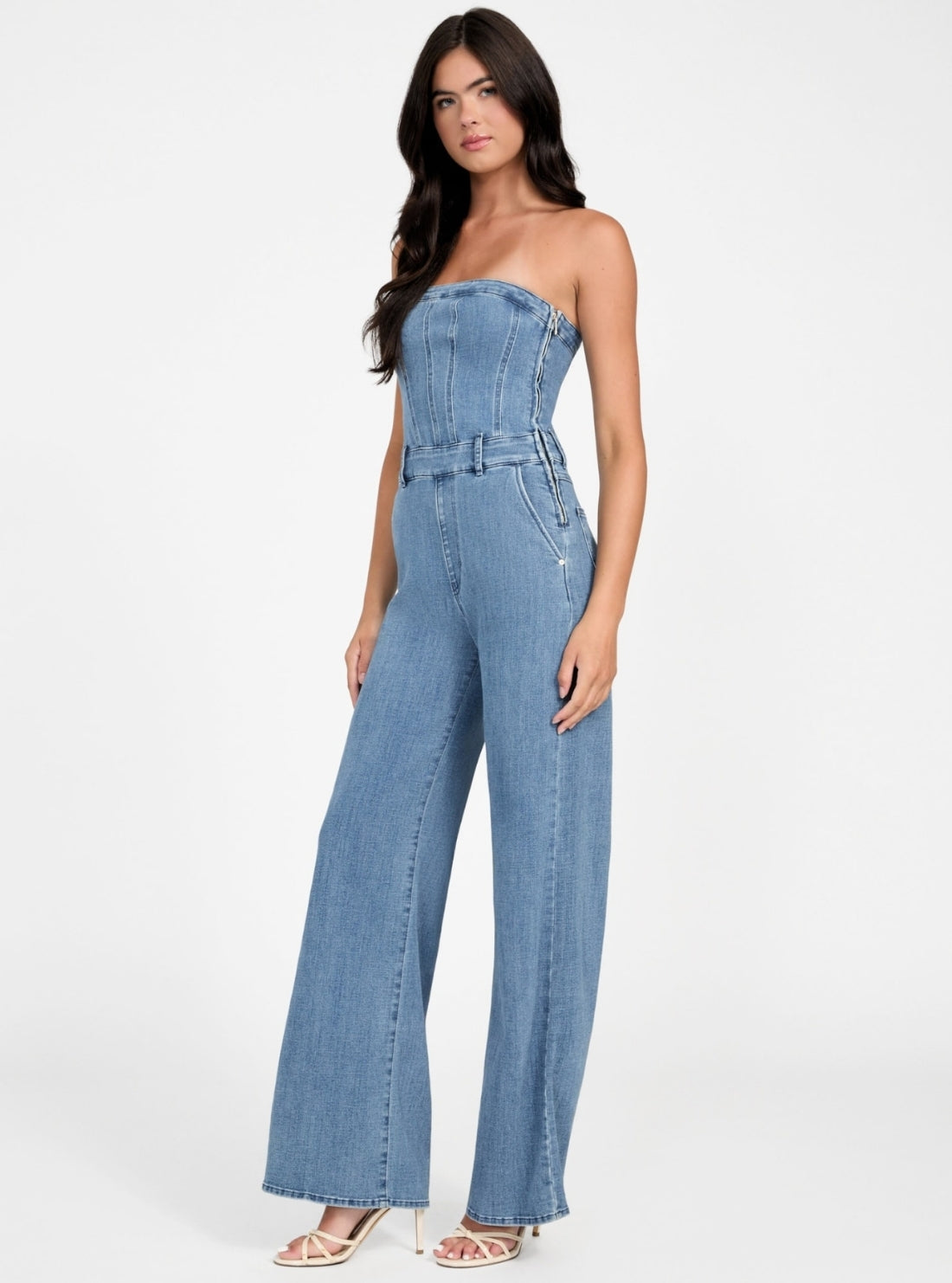 GUESS Womens Eco Blue Donna Denim Jumpsuit W5BD1FD4LU Side View