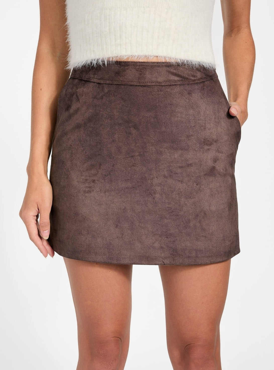 GUESS Womens Eco Brown Camryn Suede Mini Skirt W5BD1RWHDH2 Front View