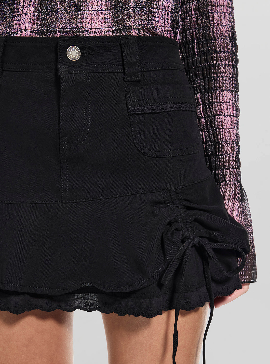 Guess Originals Black Cargo Lace Mini Skirt W5BD66WGB5B Detail View