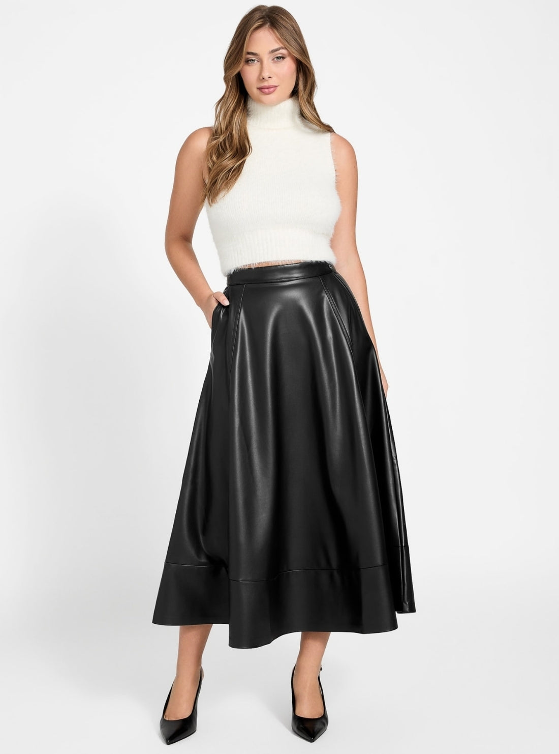 GUESS Womens Black Delores Maxi Circle Skirt W5BD71K8S30 Full View