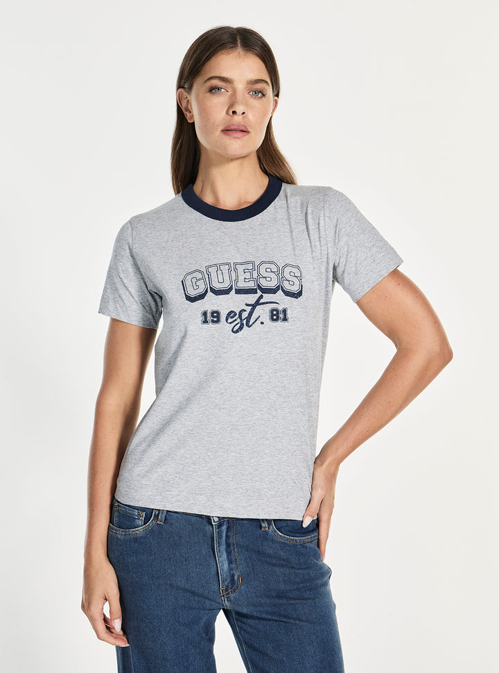 GUESS Womens Eco Grey College Guess T-Shirt W5BI14I3Z1 Front View