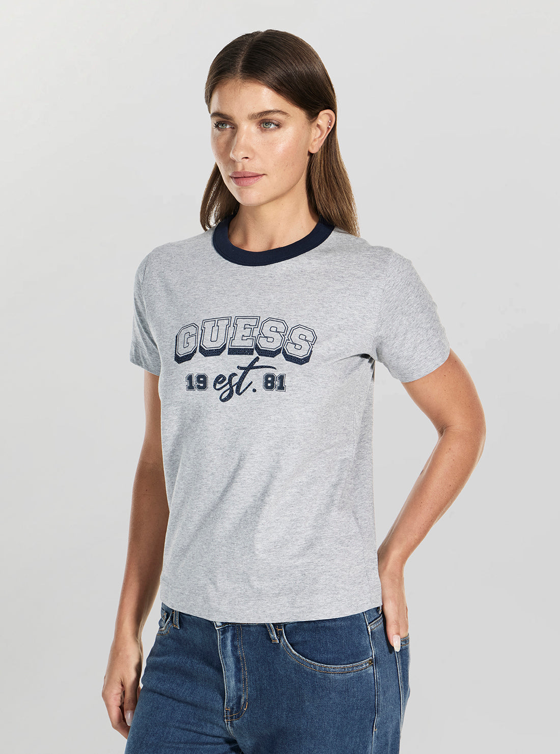 GUESS Womens Eco Grey College Guess T-Shirt W5BI14I3Z1 Front Side View