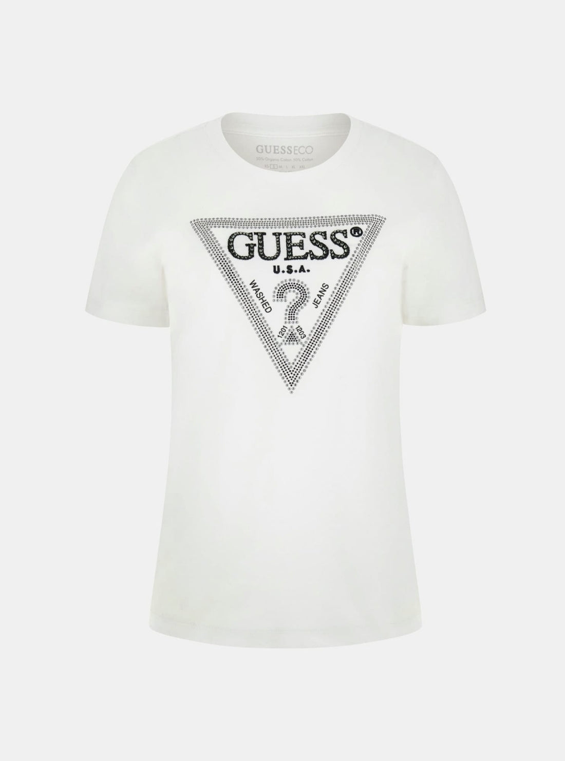 GUESS Womens White Krystal Logo T-Shirt W5BI18I3Z14 Flatlay