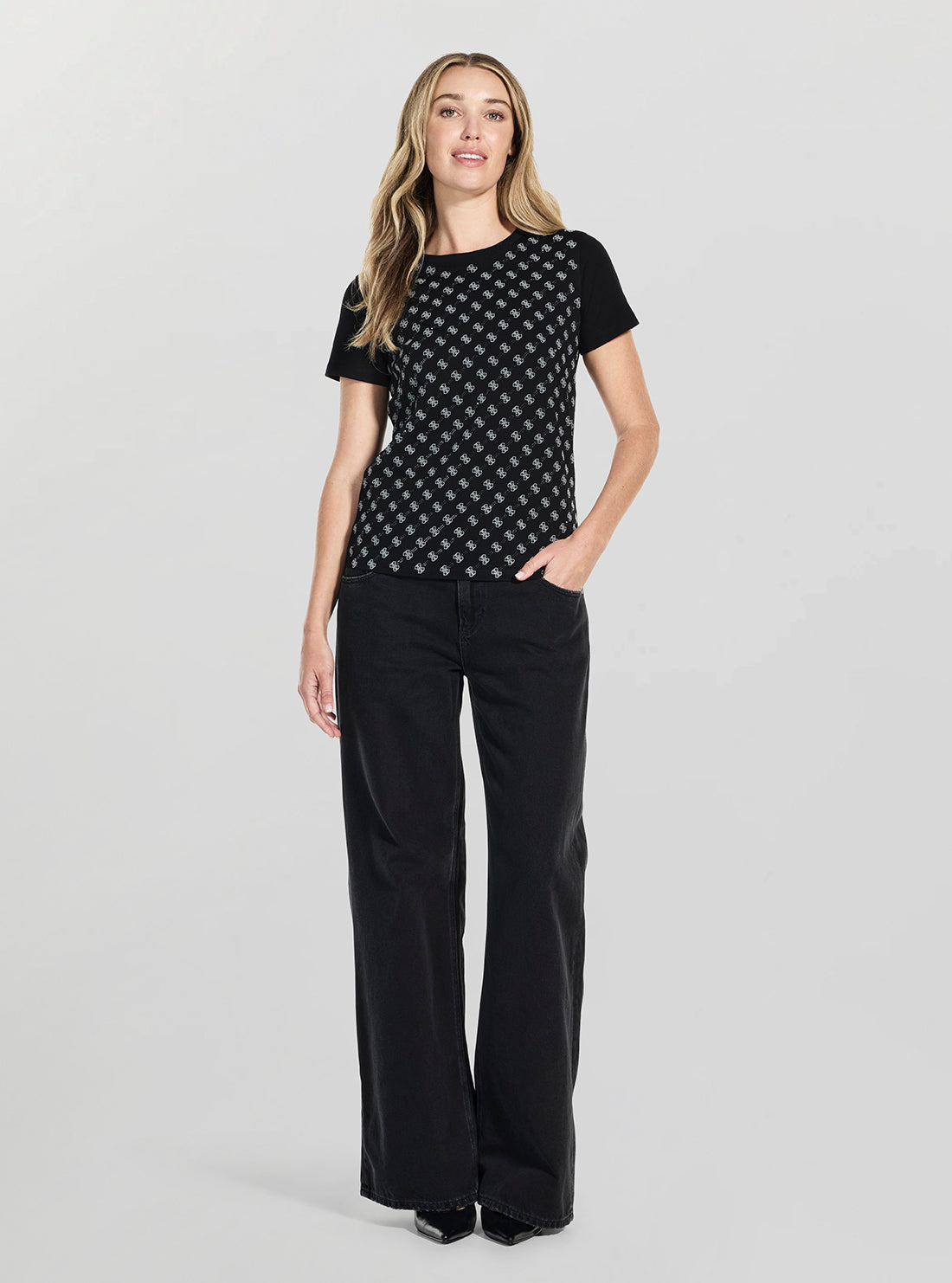 GUESS Womens Eco Black 4G Allover T-Shirt W5BI21I3Z14 Full View