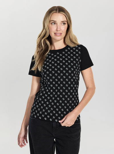 GUESS Womens Eco Black 4G Allover T-Shirt W5BI21I3Z14 Front View