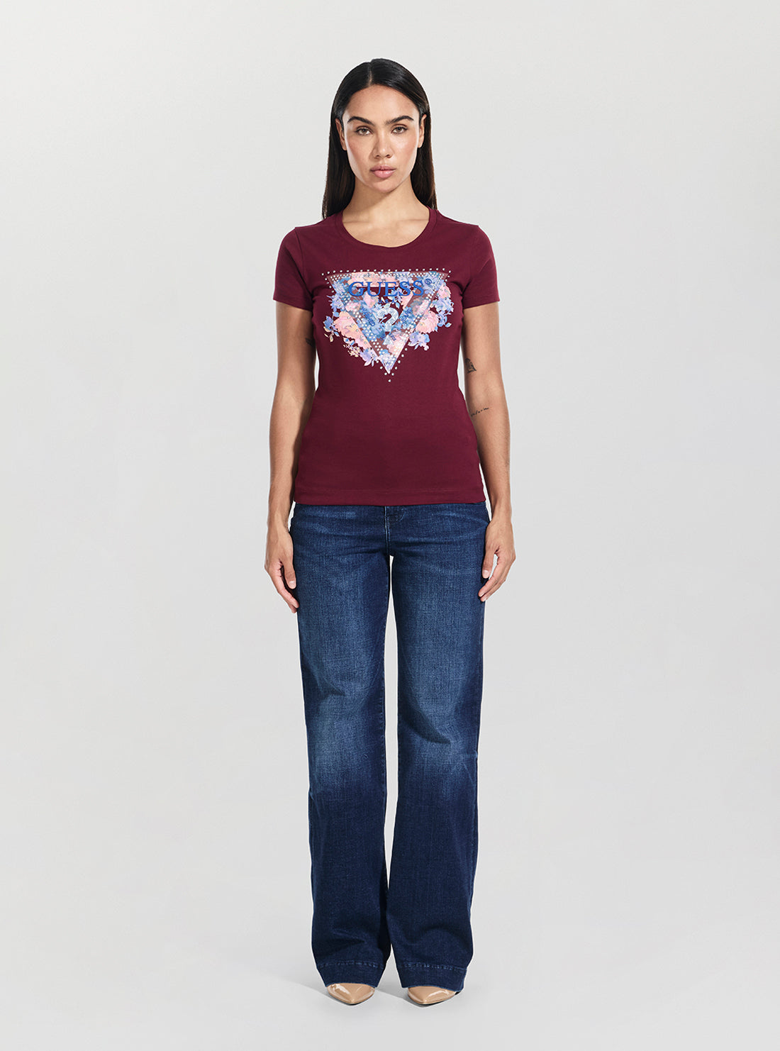 GUESS Womens Red Peony Triangle T-Shirt Red Peony Triangle T-Shirt W5BI29J1314 Full View