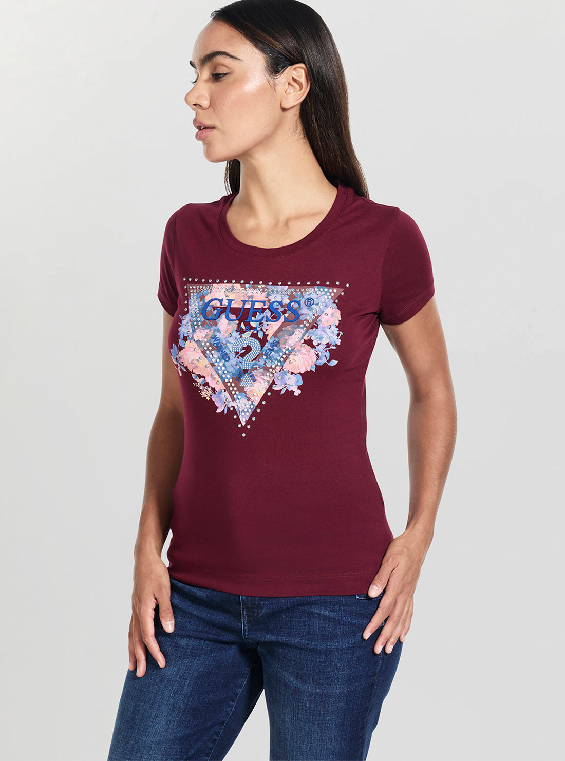 GUESS Womens Red Peony Triangle T-Shirt Red Peony Triangle T-Shirt W5BI29J1314 Side VIew