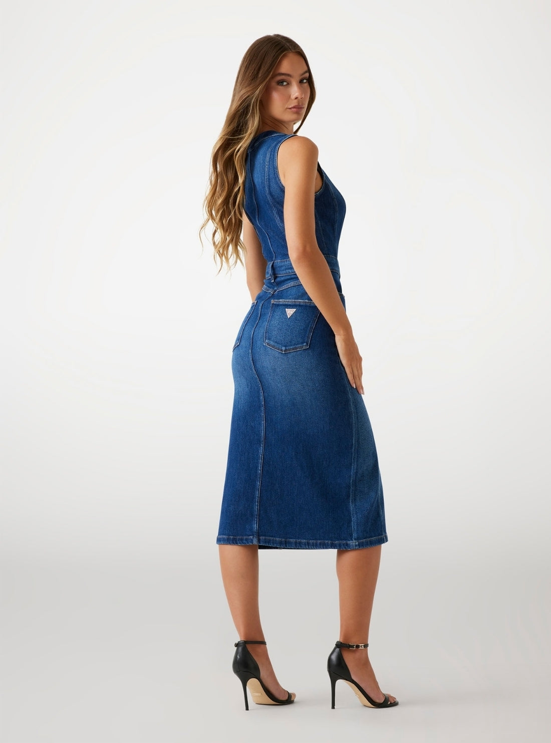 GUESS Womens Eco Blue Amara Midi Dress W5BK40D0615 Back View