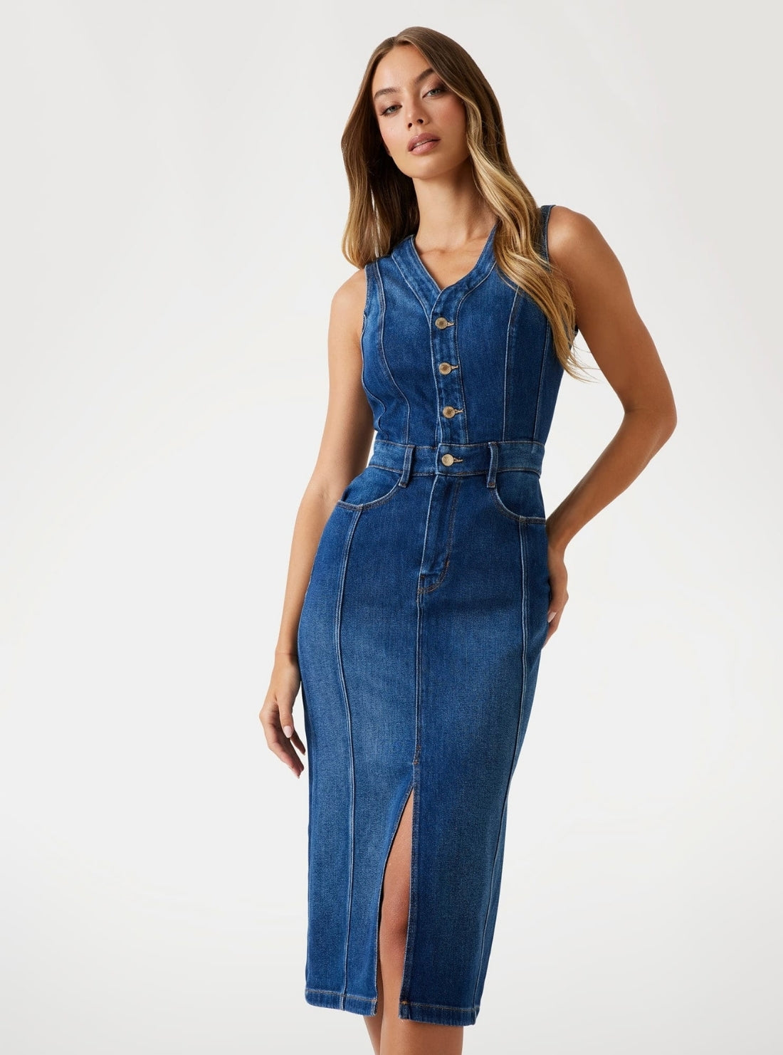 GUESS Womens Eco Blue Amara Midi Dress W5BK40D0615 Front View2