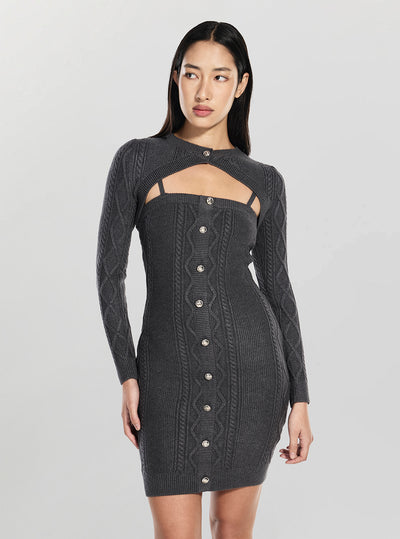 GUESS Womens Grey Daphne Cable Knitted Dress W5BK61Z2ZK2 Front View