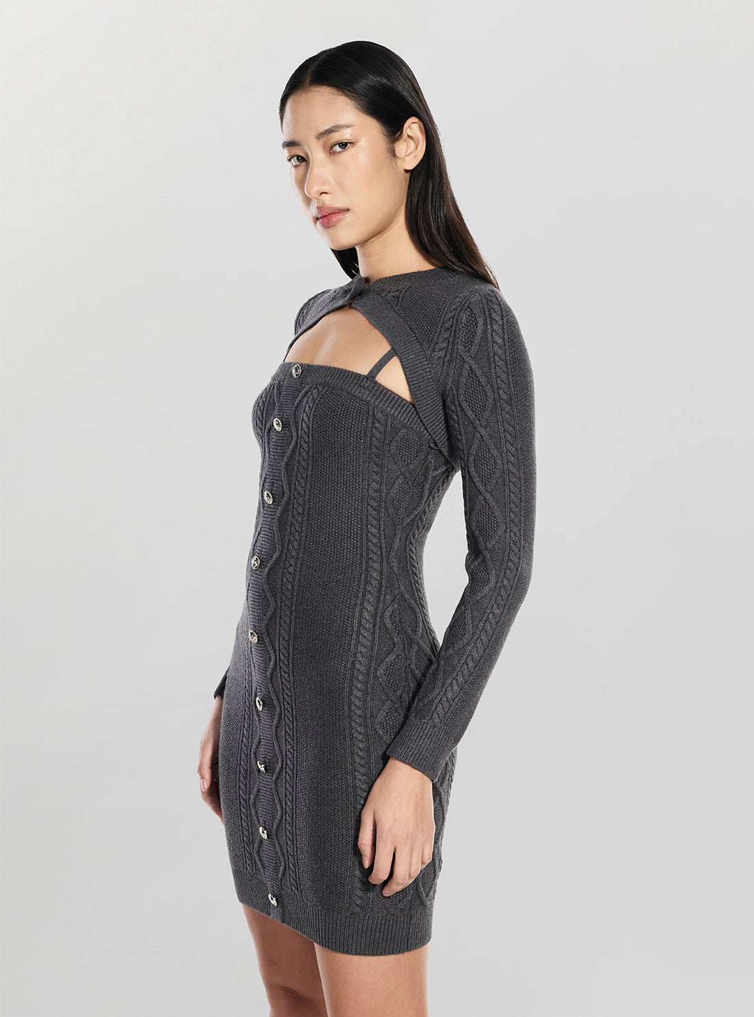 GUESS Womens Grey Daphne Cable Knitted Dress W5BK61Z2ZK2 Side View